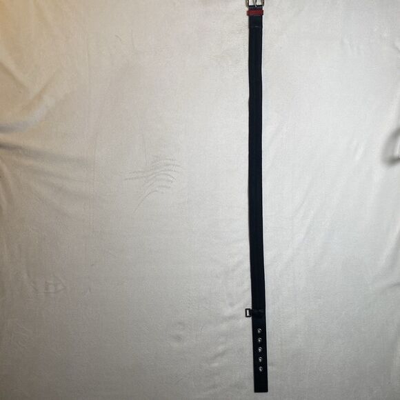Prada Black Tessuto Woven Belt Leather Trim Red Loop Silver Buckle Made In Italy - Picture 14 of 16
